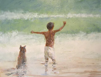 Junge und Hund, Rettungsschwimmer